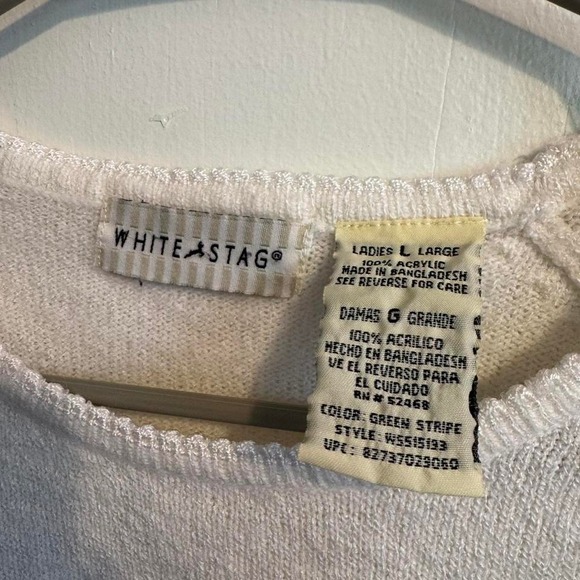 White Stag Green Stripe Short Sleeve Knit Top Ladies Large Sweater - Picture 2 of 3